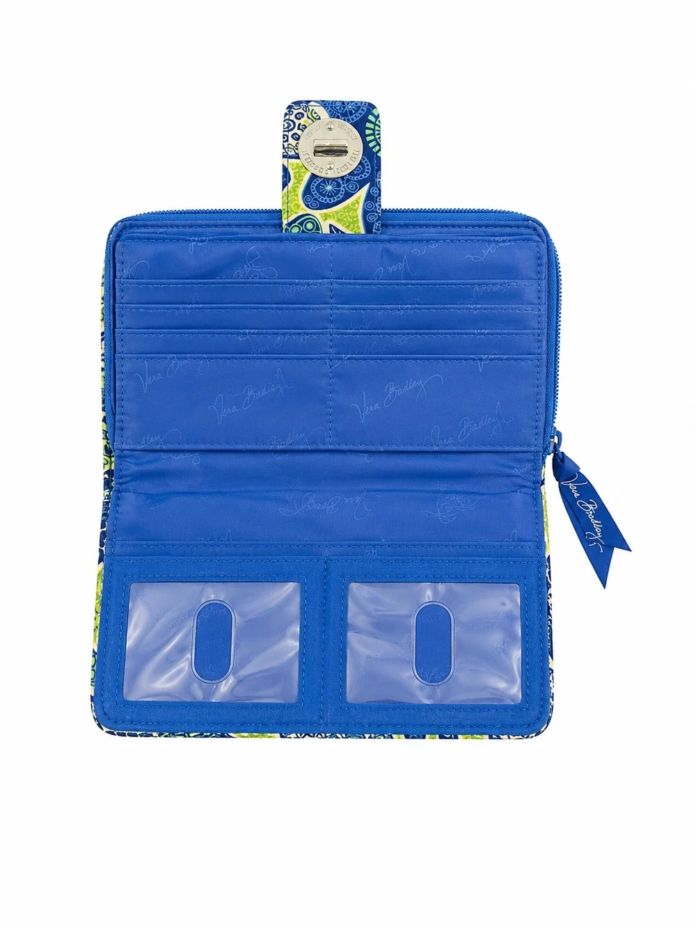 Vera Bradley Doodle Daisy Turn Lock Wallet Retired Floral Blue Green Quilted - Picture 5 of 11